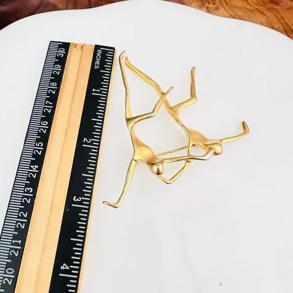 Vintage AJC Ballet Dancer Brooch Brushed Gold Tone Pin Modern MCM Lyrical 4370 - Picture 9 of 10